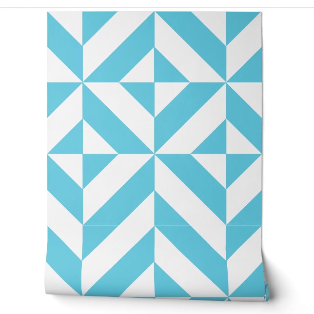 Papel Pintado Arte Deco Geométrico Azul Océano (Desenrollar)