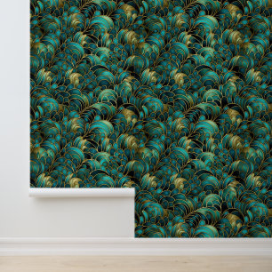 Papel Pintado Arte Deco verde azul verdoso dorado