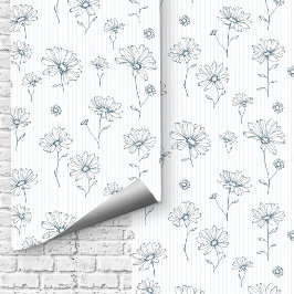 Papel Pintado Arte floral cottagecore de margarita azul polvorie