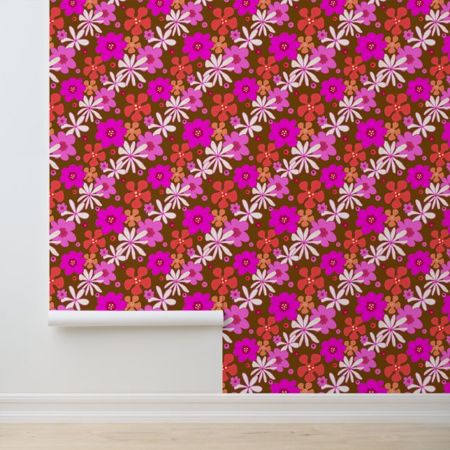 Papel Pintado Arte floral retro con patrón diagonal (Solicitud)