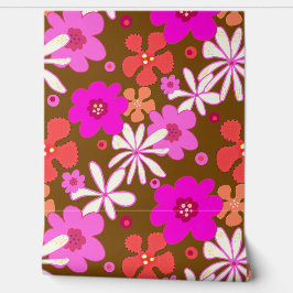 Papel Pintado Arte floral rosa sin costuras sobre marrón