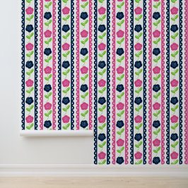 Papel Pintado Arte Folklórico Floral Escalonado de Raya - Rosa C