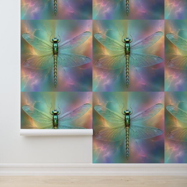 Papel Pintado Arte fractal de libélula arcoíris pastel, (Solicitud)