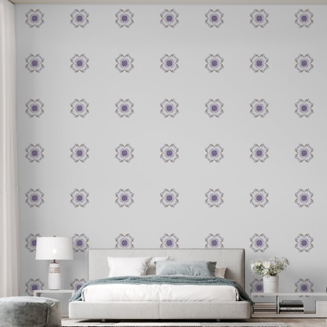 Papel Pintado Arte fractal morado y dorado de aspecto floral (Dormitorio)