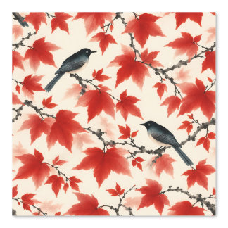 Papel Pintado Arte Japonés de Arce de Otoño y Pájaros