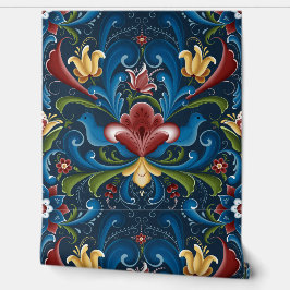 Papel Pintado Arte popular escandinavo Rosemaling 