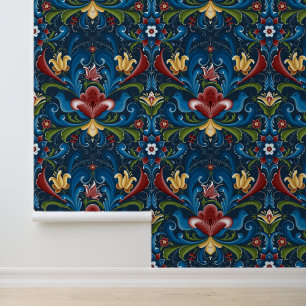 Papel Pintado Arte popular escandinavo Rosemaling 