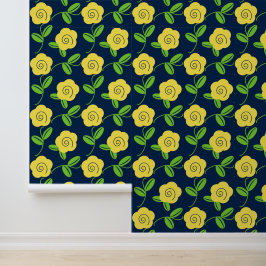 Papel Pintado Arte popular Lanzamiento floral en amarillo sobre 