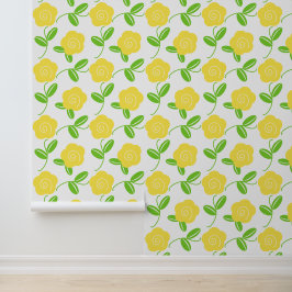 Papel Pintado Arte popular Lanzamiento floral en amarillo sobre 