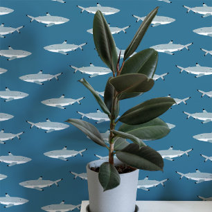 Papel Pintado Arte verde azulado náutico de tiburón
