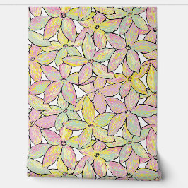 Papel Pintado Artwork Flowers Modern Pink Green Yellow.