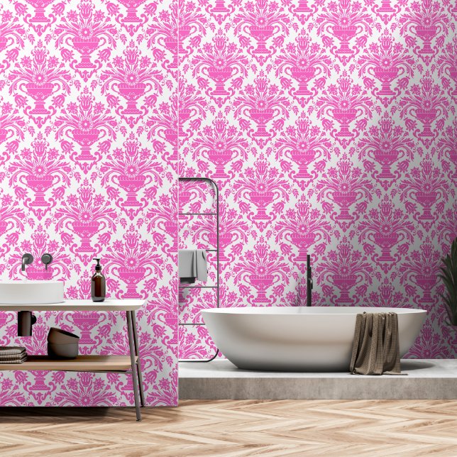 Papel Pintado Aspecto de color rosa y blanco (Baño)