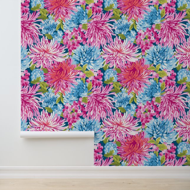 Papel Pintado Asters de primavera y hojas (Solicitud)