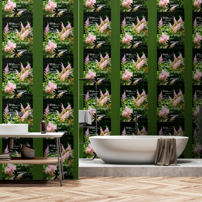 Papel Pintado Astilbe con Marcos 10:27 (Baño)