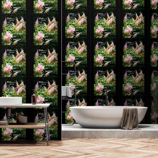 Papel Pintado Astilbe con Mark 10:27 (Baño)