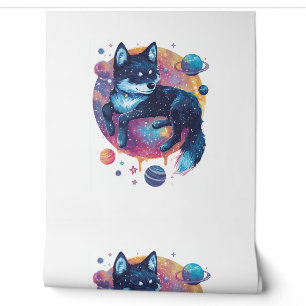 Papel Pintado Astral Akita - Perro espacial cósmico