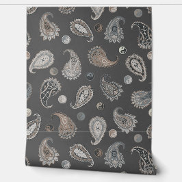 Papel Pintado  Astro Paisley & Yin Yang Dots Dark Grey Beige 