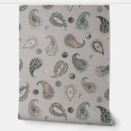 Papel Pintado  Astro Paisley & Yin Yang Dots Grey Blue Beige 