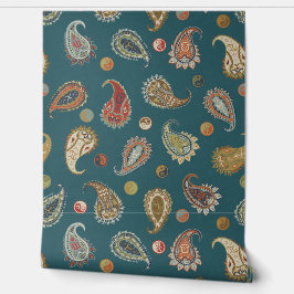 Papel Pintado  Astro Paisley & Yin Yang Dots Teal Orange Olive