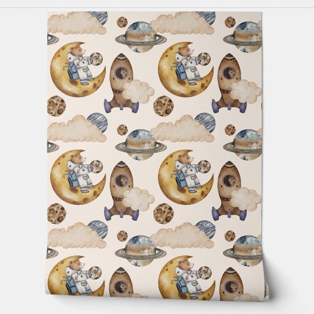 Papel Pintado Astronauta astronauta de la Luna y los planetas (Desenrollar)