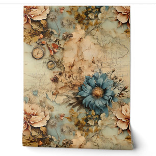 Papel Pintado Atractiva brújula artística vintage Floral y 3D