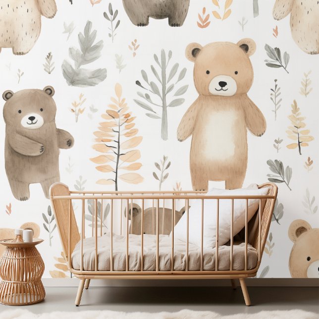 Papel Pintado Atractivo acuarela de oso para bebé en Woodland (Subido por el creador)