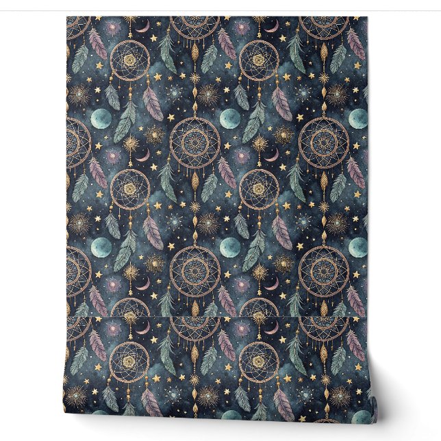 Papel Pintado Atrapasueños Celestial Mágico Patrón Noche Estrell (Desenrollar)