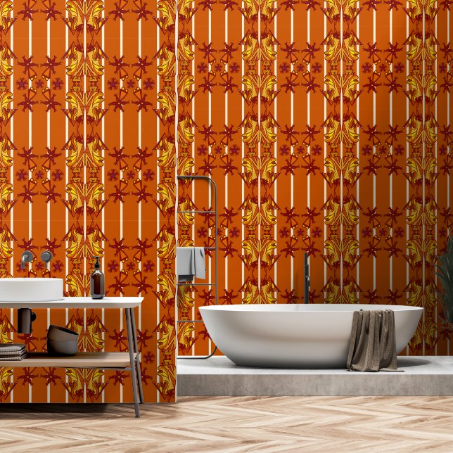 Papel pintado atrevido Art Déco en naranja (Baño)