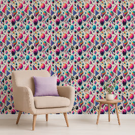 Papel pintado atrevido geométrico neón Memphis año