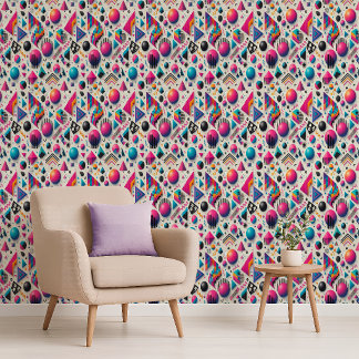 Papel pintado atrevido geométrico neón Memphis año