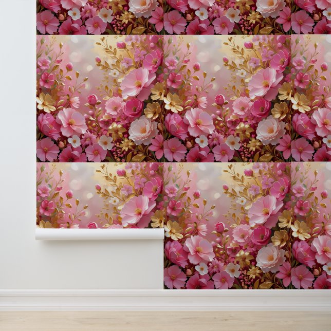 Papel Pintado Autoadhesivo de lujo rosa y oro (Solicitud)