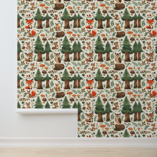 Papel Pintado Autónomo de guardería de bosque encantado - Adhesi