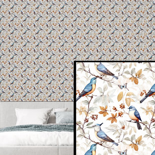 Papel Pintado Aves azules en tonos de otoño