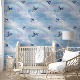 Papel Pintado Aves azules en vuelo