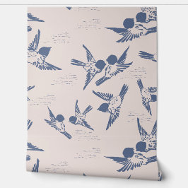 Papel Pintado Aves Azules Negrita Rosa Peel & Stick