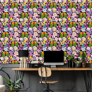 Papel Pintado Aves de amor Flores tropicales