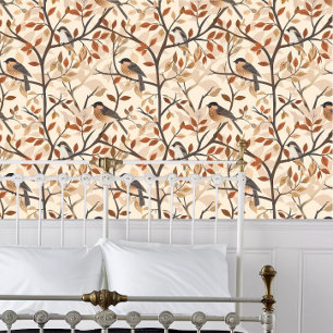 Papel Pintado Aves de Cottagecore sentadas en árboles