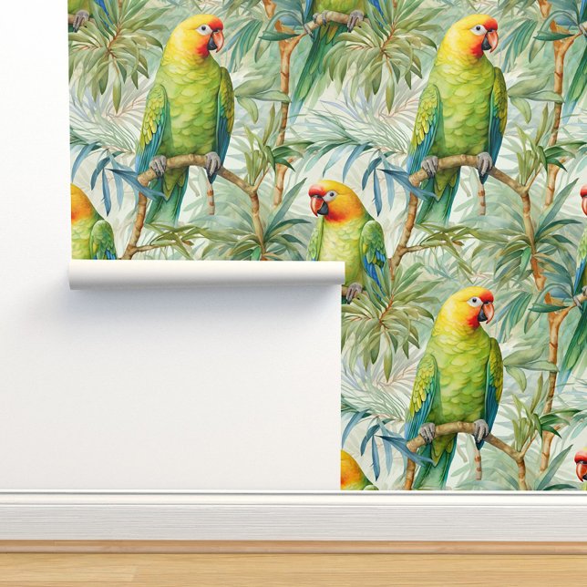 Papel Pintado Aves de loros tropicales hojas de palmas de selva (Subido por el creador)