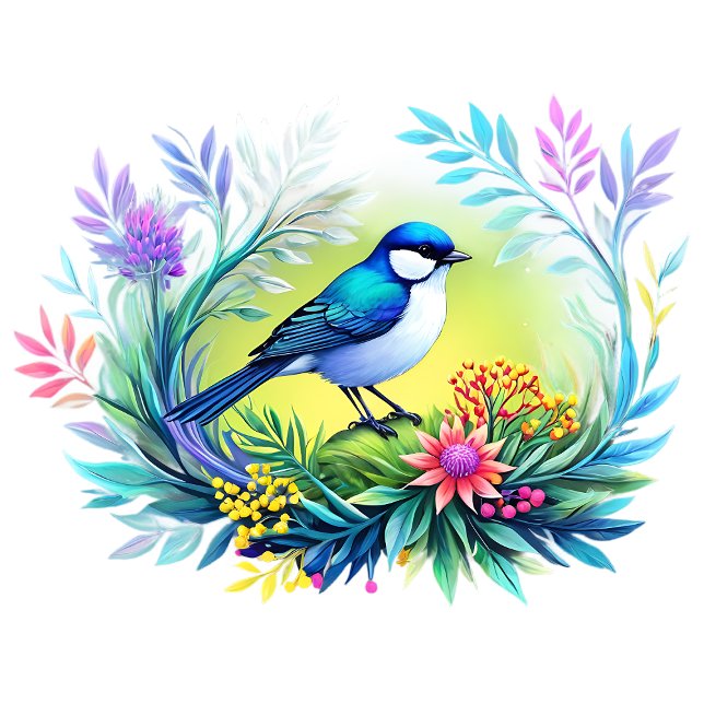 Papel Pintado Aves: El aire de la naturaleza maravilla la avifau (exotic singing bird in elegant flowers)