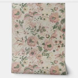 Papel Pintado Aves florales vintage en pasteles suaves