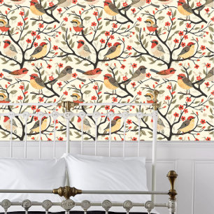 Papel Pintado Aves rojas y amarillas de Cottagecore