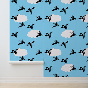Papel Pintado Aves voladoras Silhouettes and Clouds Design