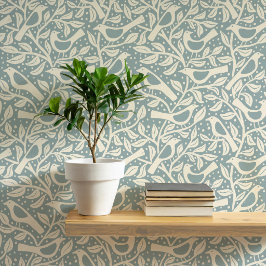 Papel Pintado Aves y Ramas del Patrimonio Azul Huevo de Pato