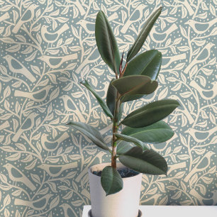 Papel Pintado Aves y Ramas del Patrimonio Azul Huevo de Pato