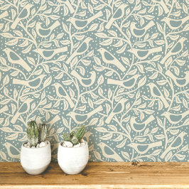 Papel Pintado Aves y Ramas del Patrimonio Azul Huevo de Pato