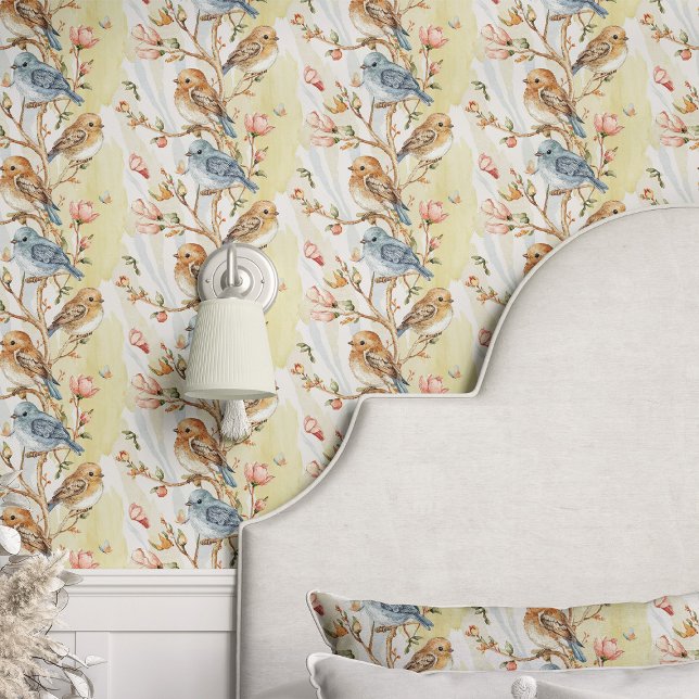Papel Pintado Aves y ramas en amarillo (Subido por el creador)