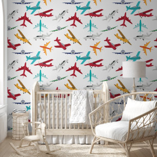 Papel Pintado Aviones coloridos Patrón Niños Dormitorio