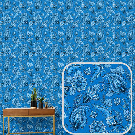Papel Pintado Azul Acuático Verde Turquesa Floral Paisley Elegan