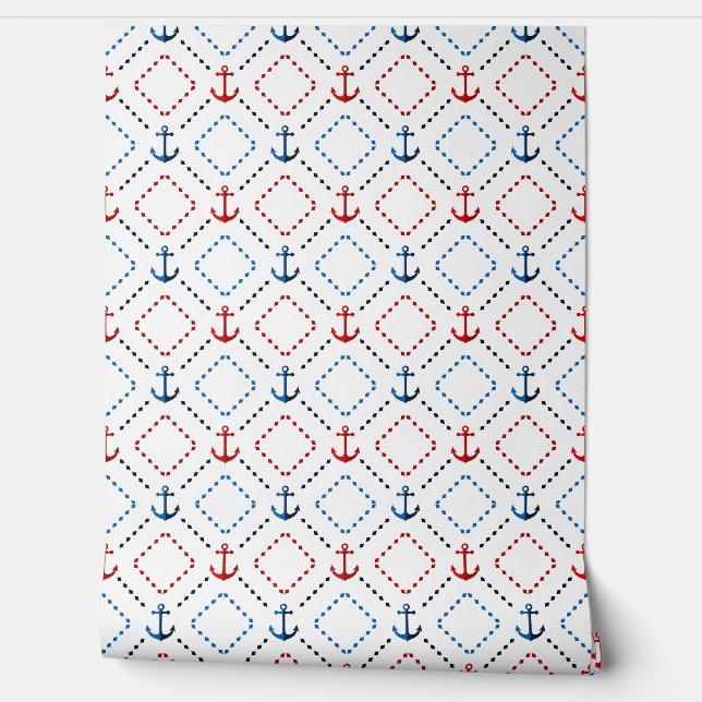 Papel Pintado Azul, anclas rojas, Marina (Desenrollar)