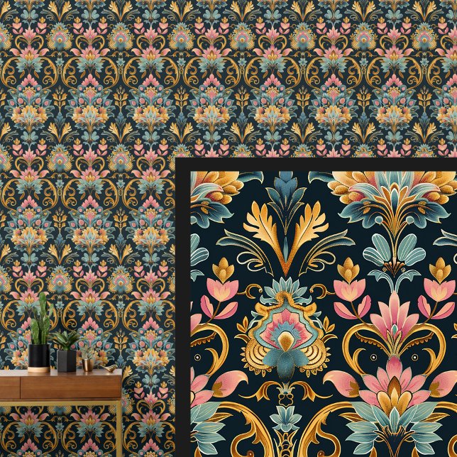Papel Pintado Azul Aqua Oro rosa Art Nouveau (Subido por el creador)